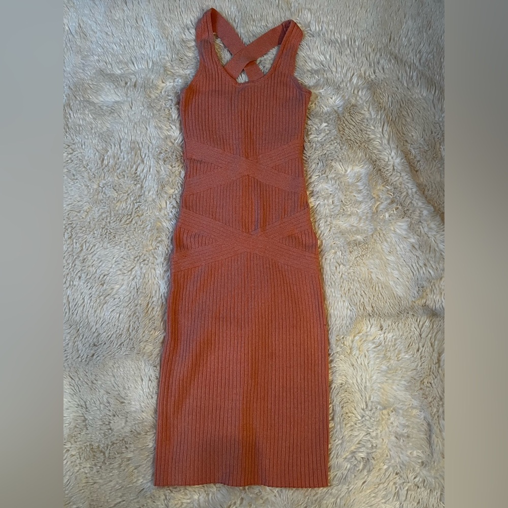 Bebe Orange Ribbed Halter Bodycon Dress